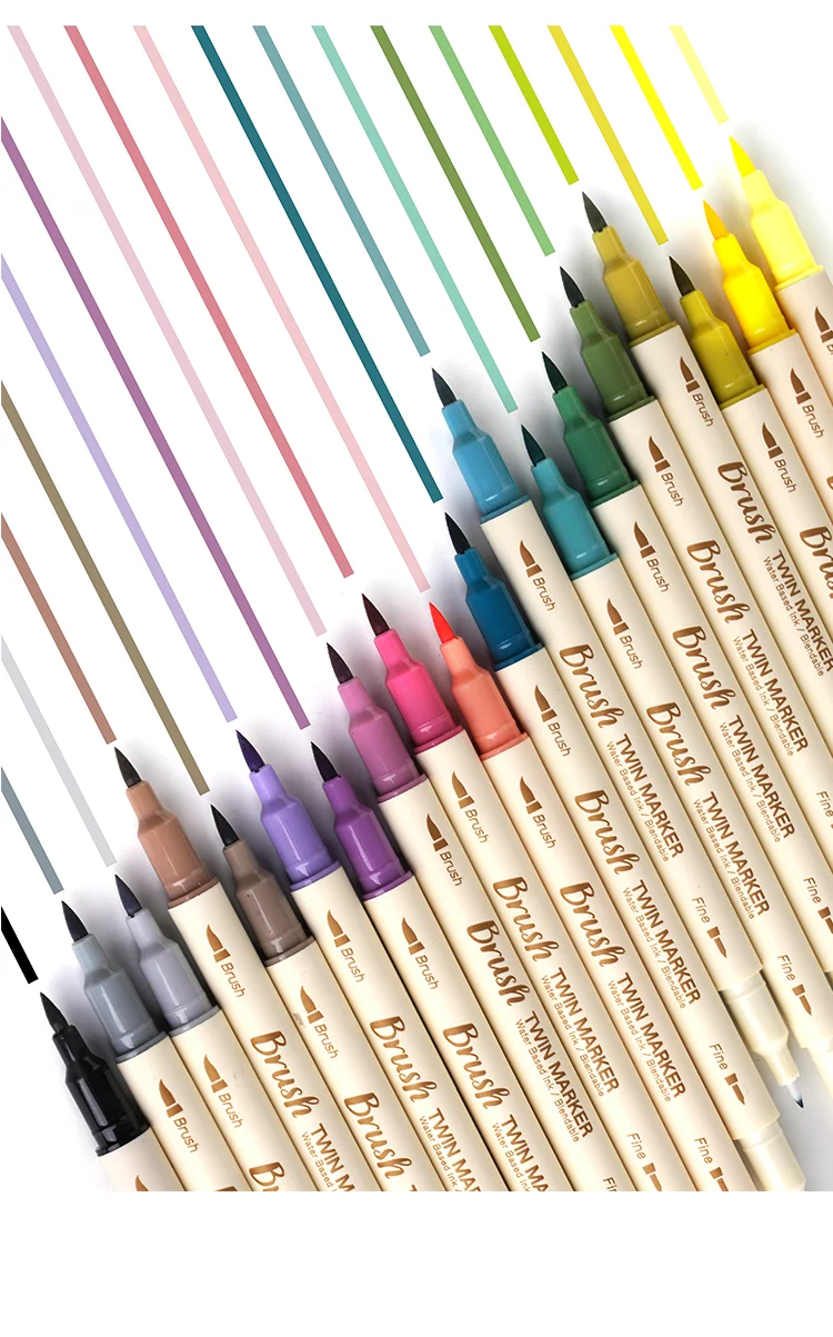 3pcs Retro Color Twin Marker Pens Set Brush Drawing Fine Liner Water Based Ink Blendable Watercolor Art Painting School A6133