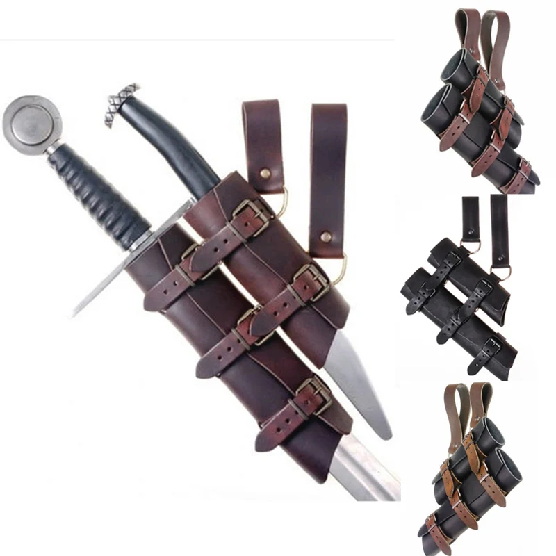 Medieval Double Sword Sheath Scabbard Leather Sword Waist Belt Vintage Dagger Frog Holder For Men Larp Knight Costume Accessory
