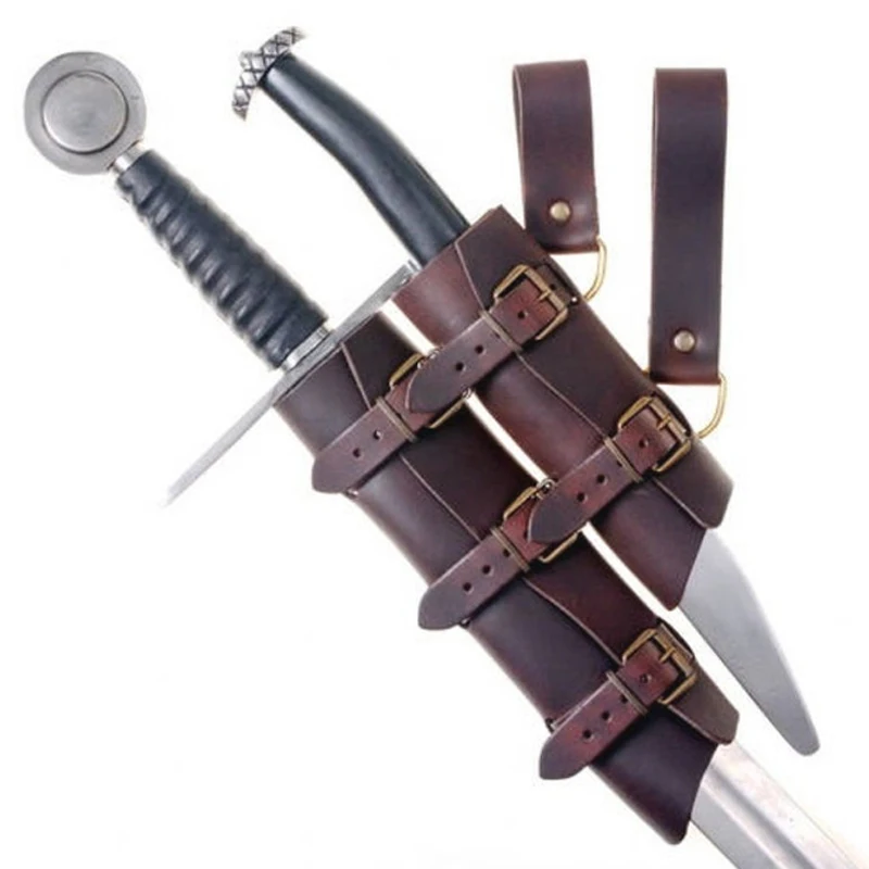 Medieval Double Sword Sheath Scabbard Leather Sword Waist Belt Vintage Dagger Frog Holder For Men Larp Knight Costume Accessory