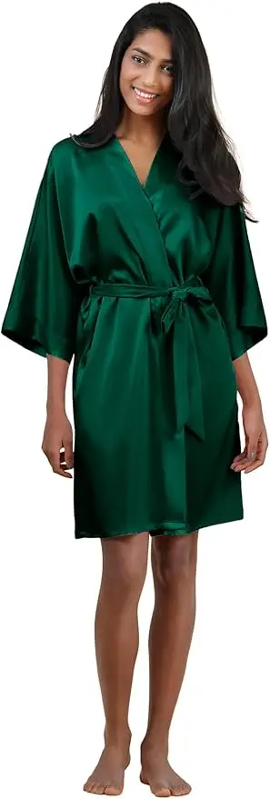 plain Satin Robes hot pink champagne silver Kimono bathrobe Women's Simplicity Pajamas Wedding Party robes short S-XXL
