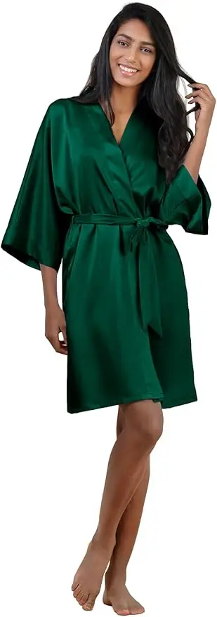 plain Satin Robes hot pink champagne silver Kimono bathrobe Women's Simplicity Pajamas Wedding Party robes short S-XXL