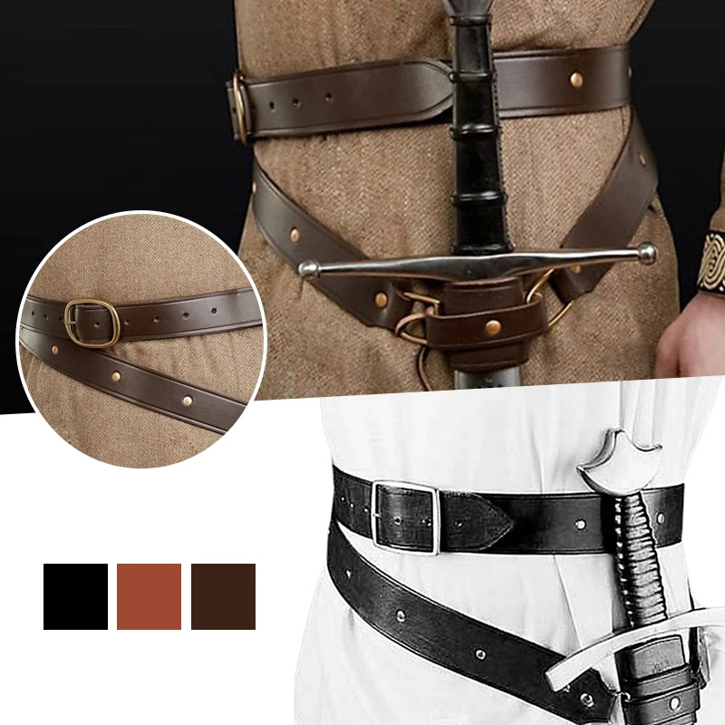 Medieval Renaissance Sword Holder Adjustable PU Leather Waist Belt Waist Sheath Men Larp Knight Weapon Cosplay Belt Holster