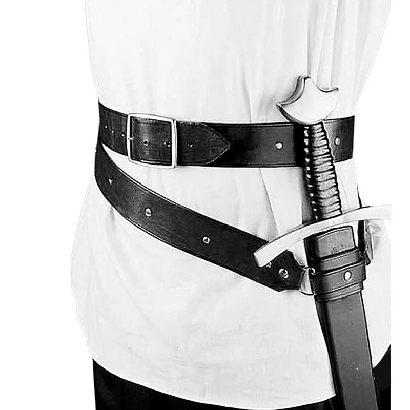 Medieval Renaissance Sword Holder Adjustable PU Leather Waist Belt Waist Sheath Men Larp Knight Weapon Cosplay Belt Holster