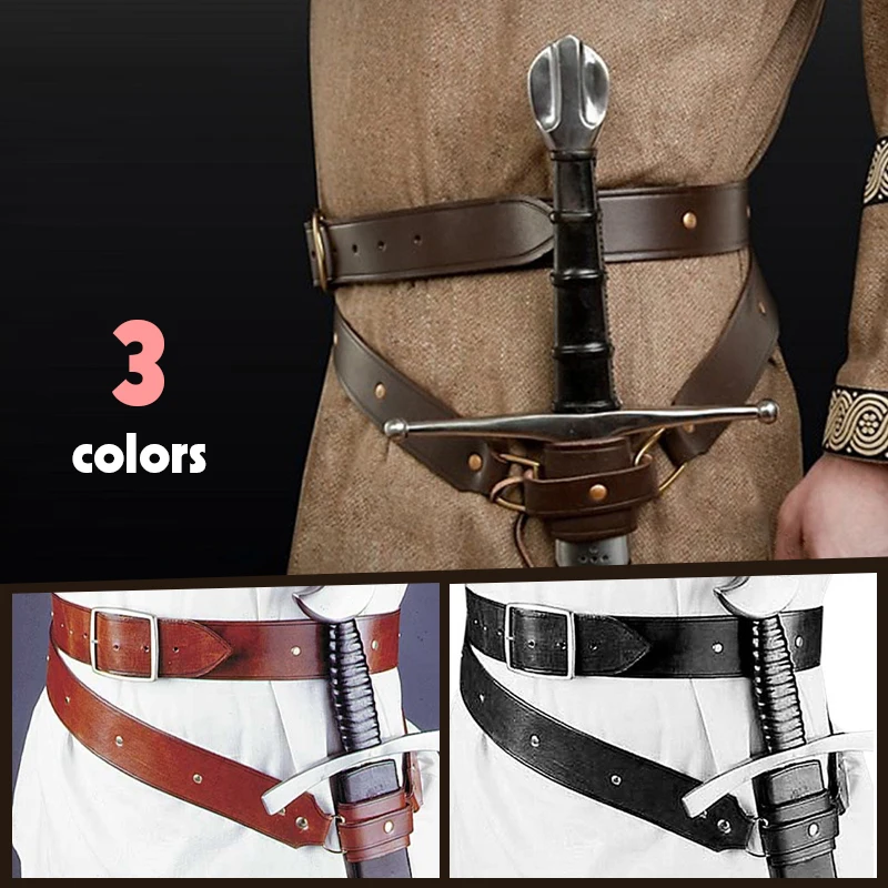 Medieval Renaissance Sword Holder Adjustable PU Leather Waist Belt Waist Sheath Men Larp Knight Weapon Cosplay Belt Holster