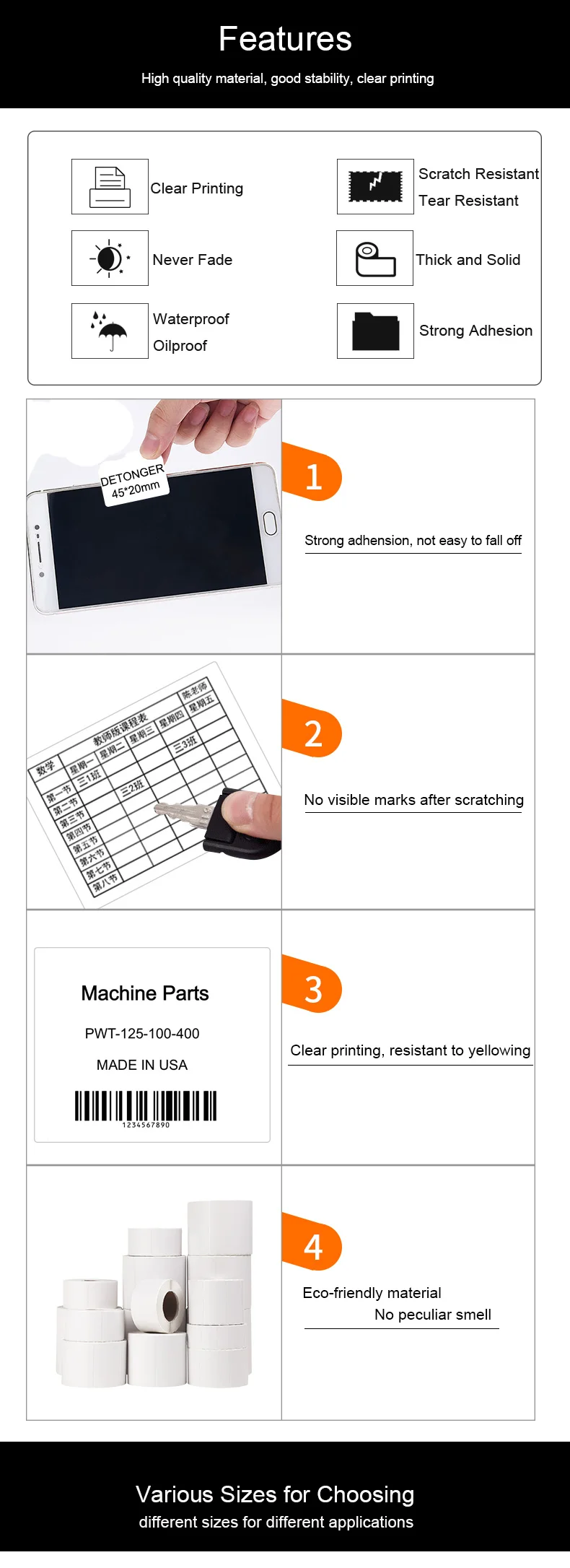 Thermal Adhesive Label Papers for DETONGER P1 DP23 DP30 DP80 3 Rolls Waterproof Oilproof Tear Resistant Sticker