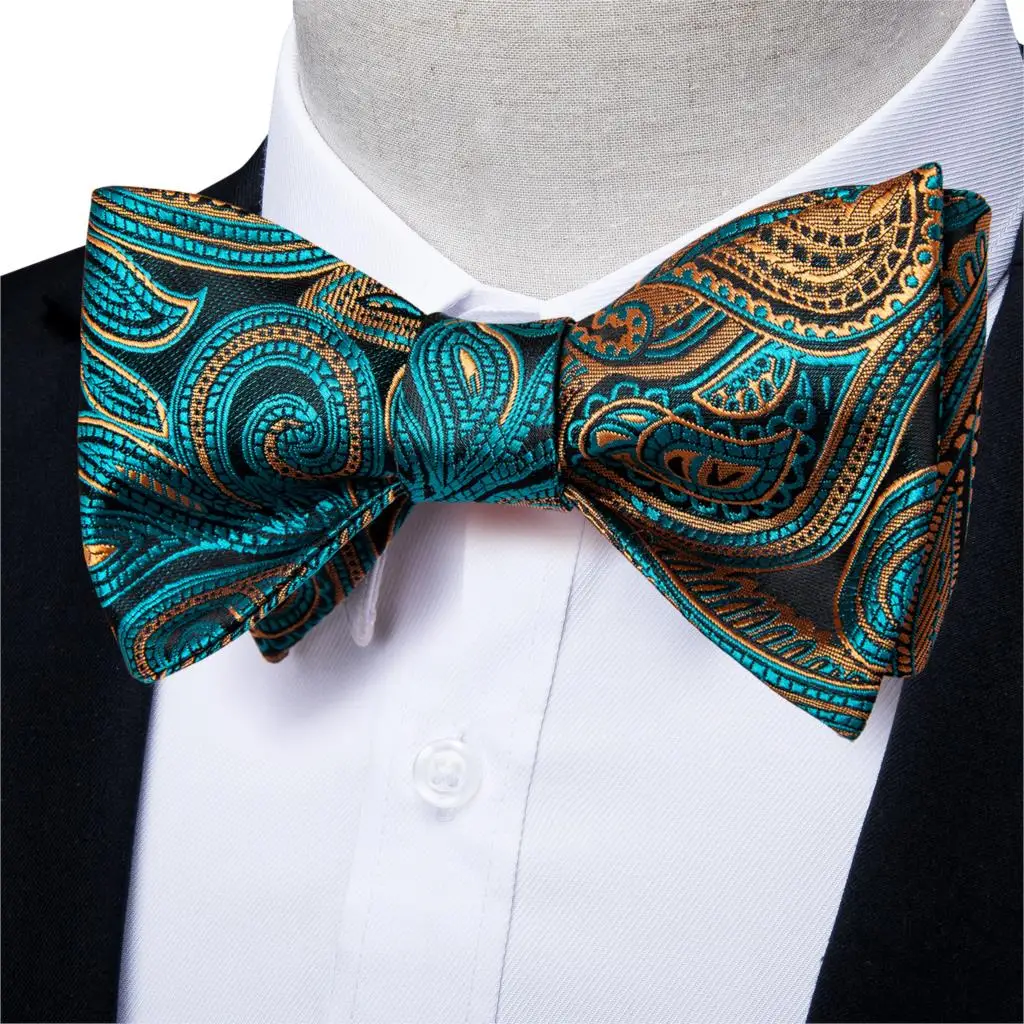 Brand New Men's Bow Tie Teal Green Blue Paisley Floral Bow Tie Wedding Party Butterfly Bowknot Men Tie Accessories