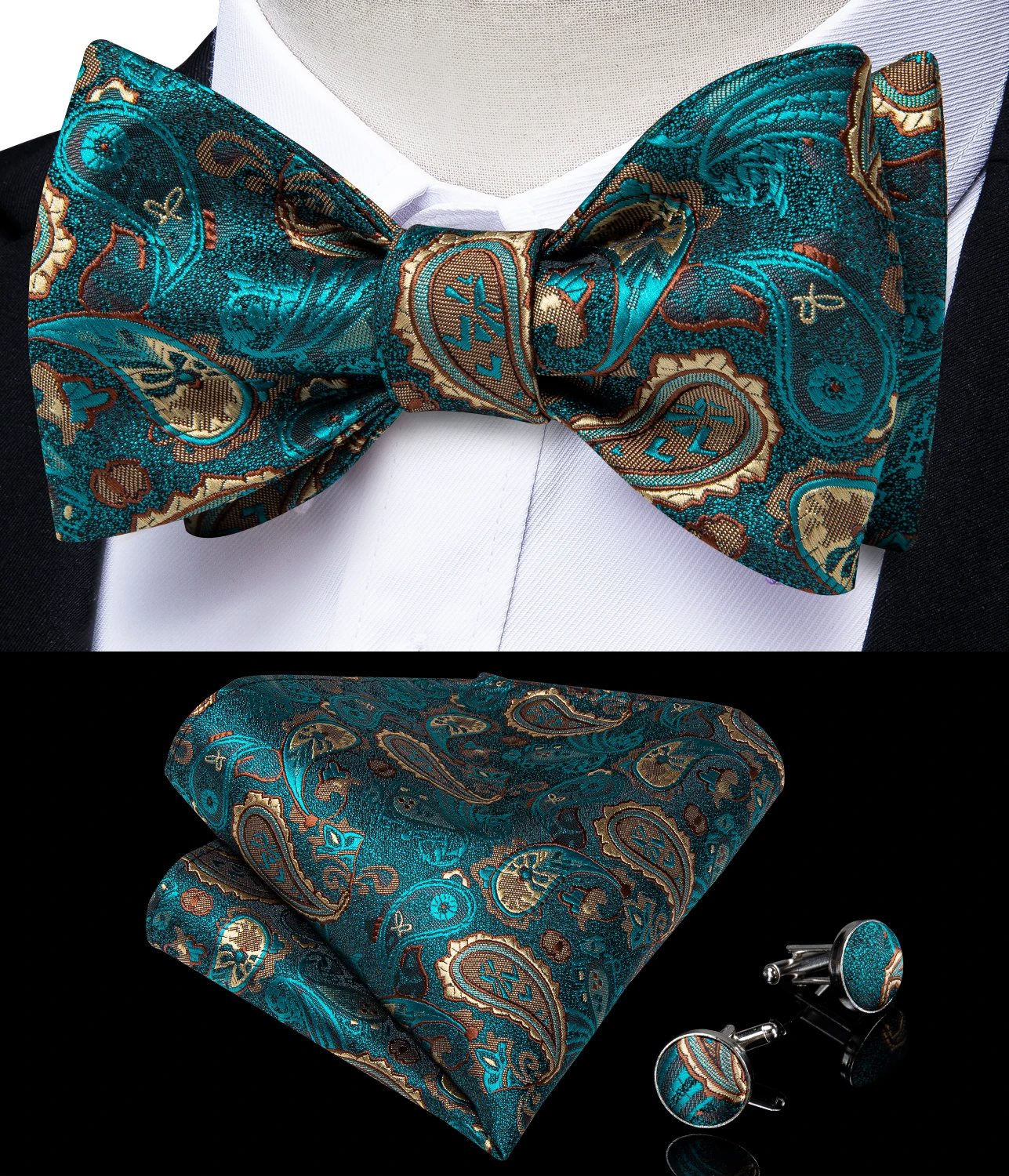 Brand New Men's Bow Tie Teal Green Blue Paisley Floral Bow Tie Wedding Party Butterfly Bowknot Men Tie Accessories