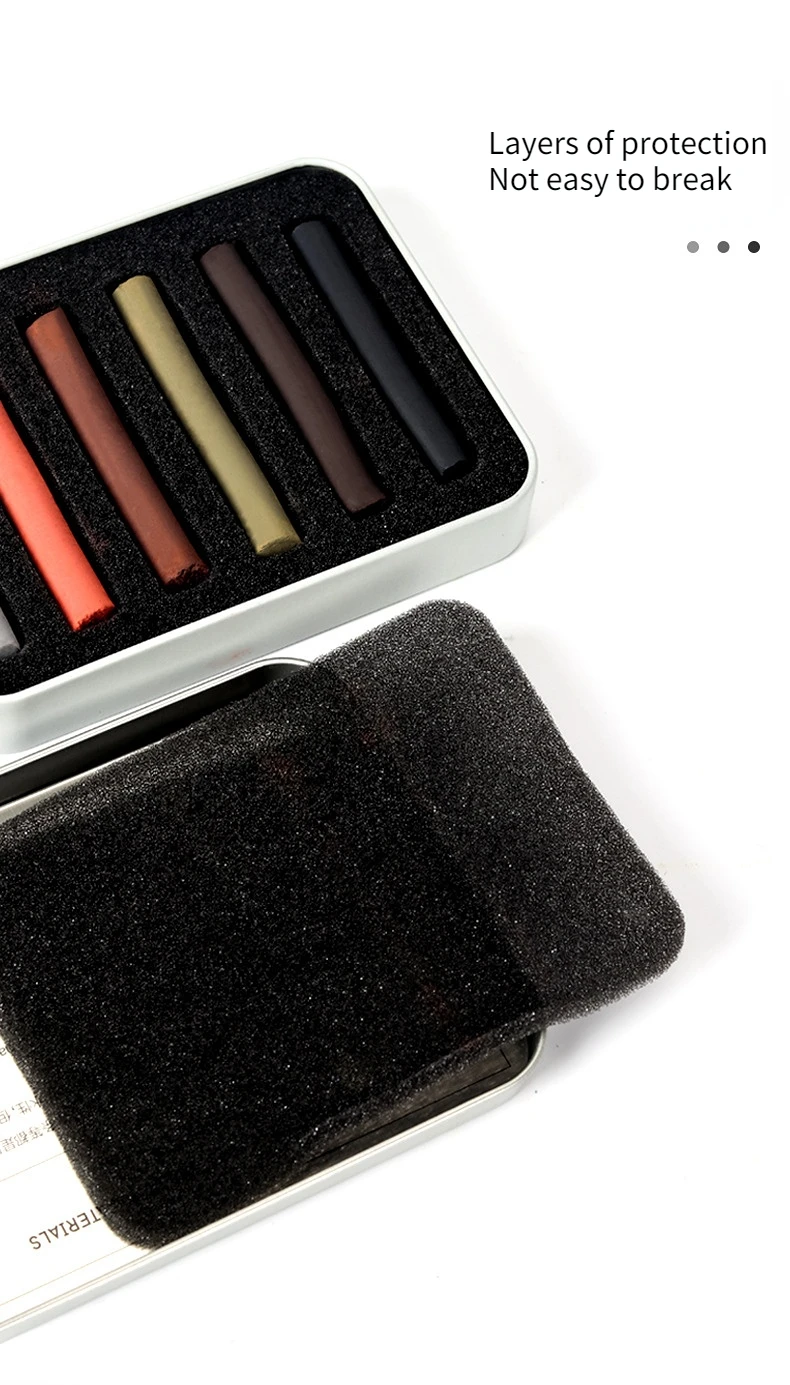 6-color Artist Charcoal Strips Exquisite Tin Box Packaging Sketch Water-soluble Non-cutting Professional Painting Materials