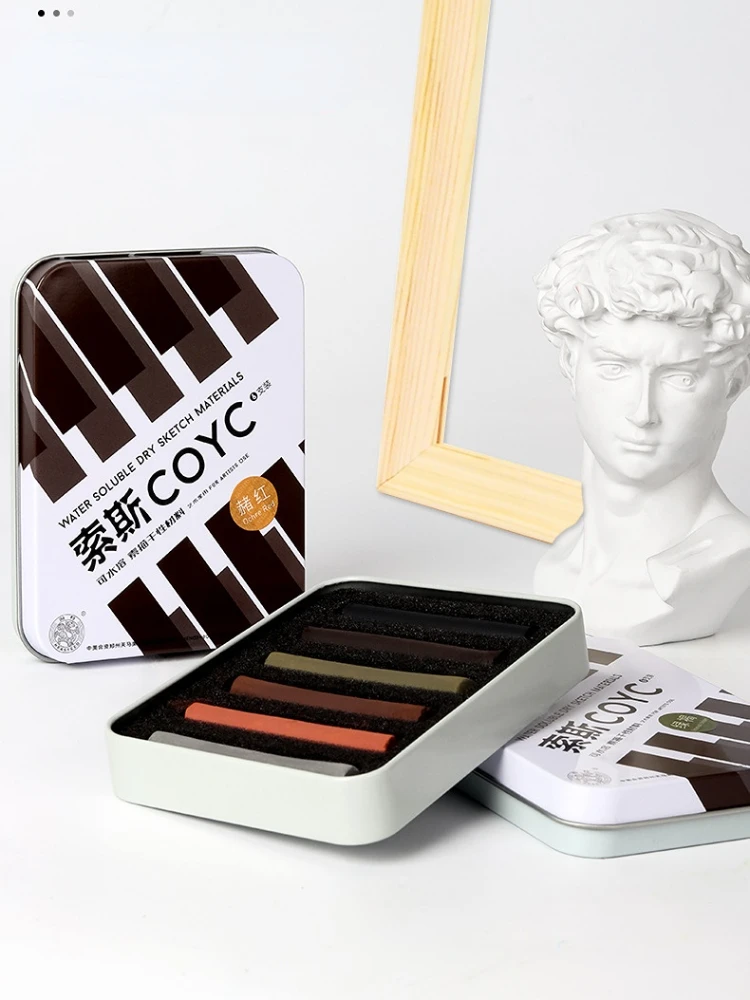 6-color Artist Charcoal Strips Exquisite Tin Box Packaging Sketch Water-soluble Non-cutting Professional Painting Materials