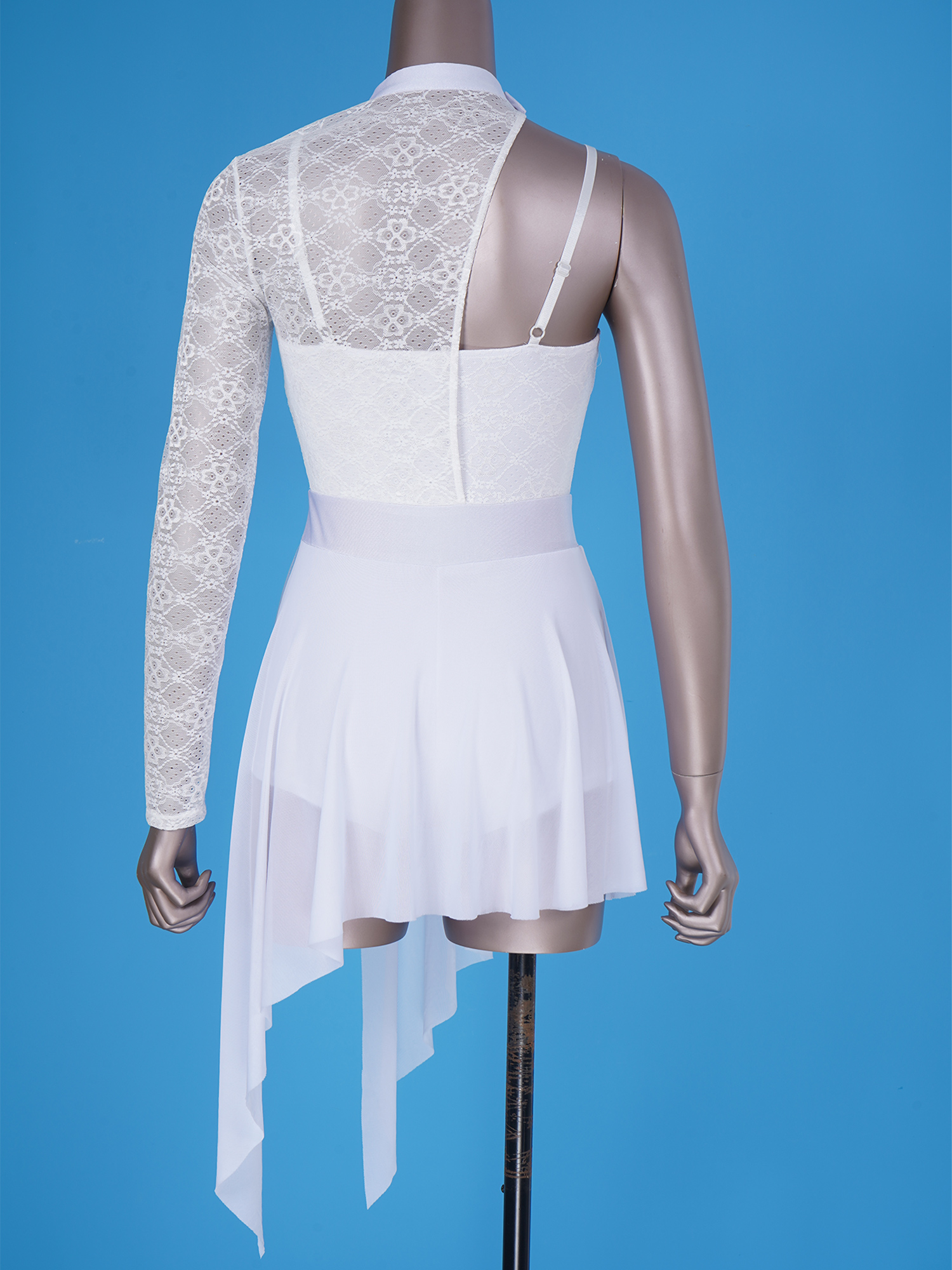 Womens Lyrical Dance Dress One Shoulder Long Sleeve Sheer Lace Ballet Gymnastics Leotard Dresses Modern Contemporary Dancewear