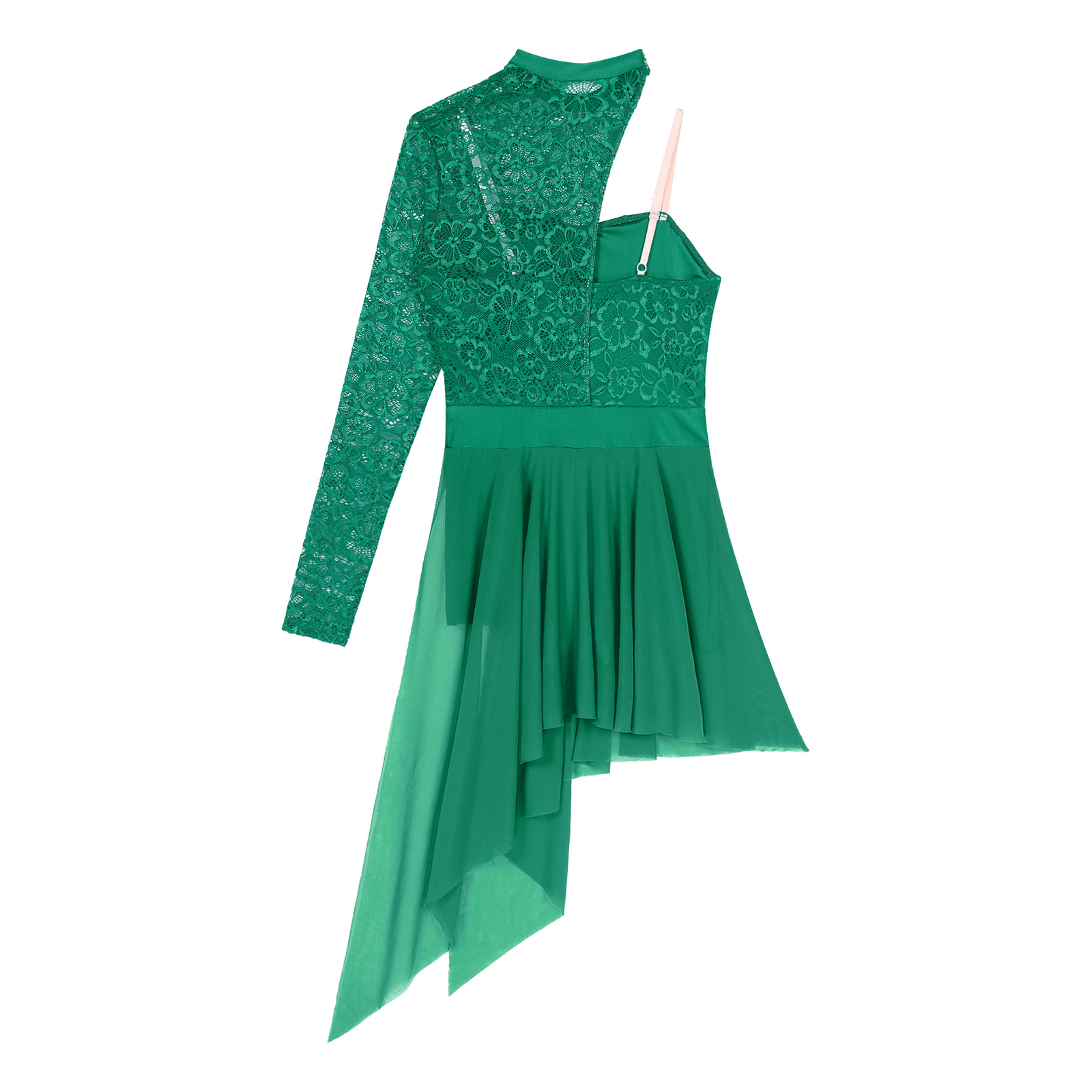 Womens Lyrical Dance Dress One Shoulder Long Sleeve Sheer Lace Ballet Gymnastics Leotard Dresses Modern Contemporary Dancewear