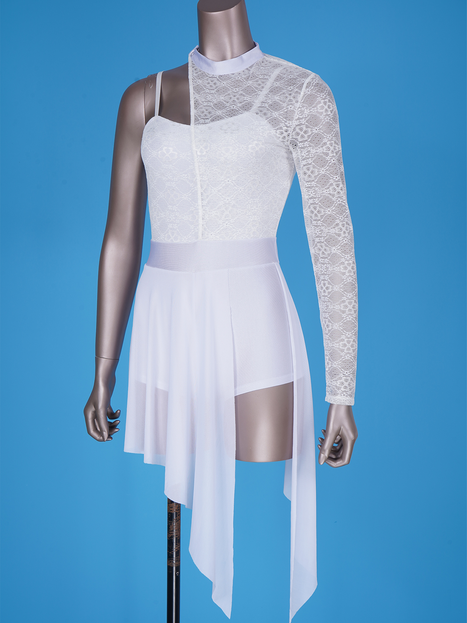 Womens Lyrical Dance Dress One Shoulder Long Sleeve Sheer Lace Ballet Gymnastics Leotard Dresses Modern Contemporary Dancewear