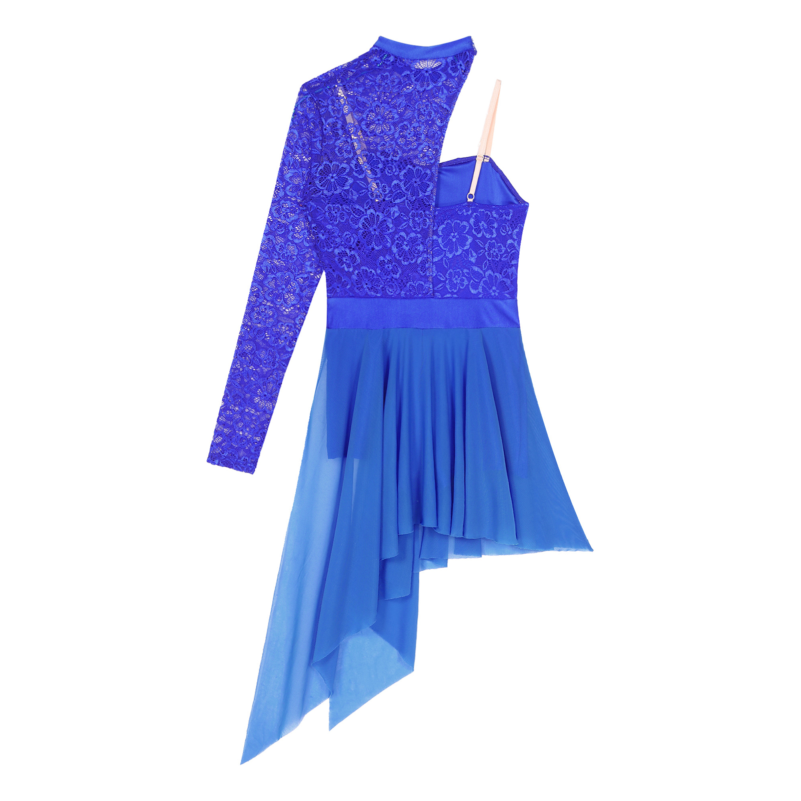 Womens Lyrical Dance Dress One Shoulder Long Sleeve Sheer Lace Ballet Gymnastics Leotard Dresses Modern Contemporary Dancewear