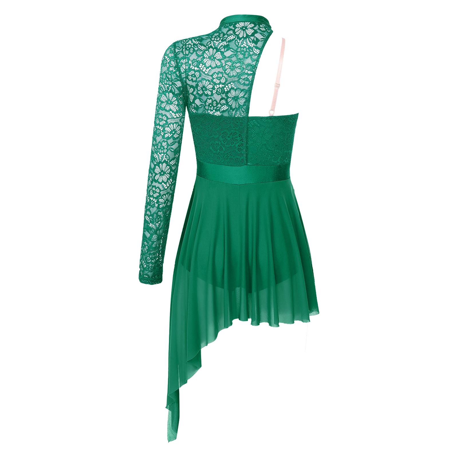 Womens Lyrical Dance Dress One Shoulder Long Sleeve Sheer Lace Ballet Gymnastics Leotard Dresses Modern Contemporary Dancewear