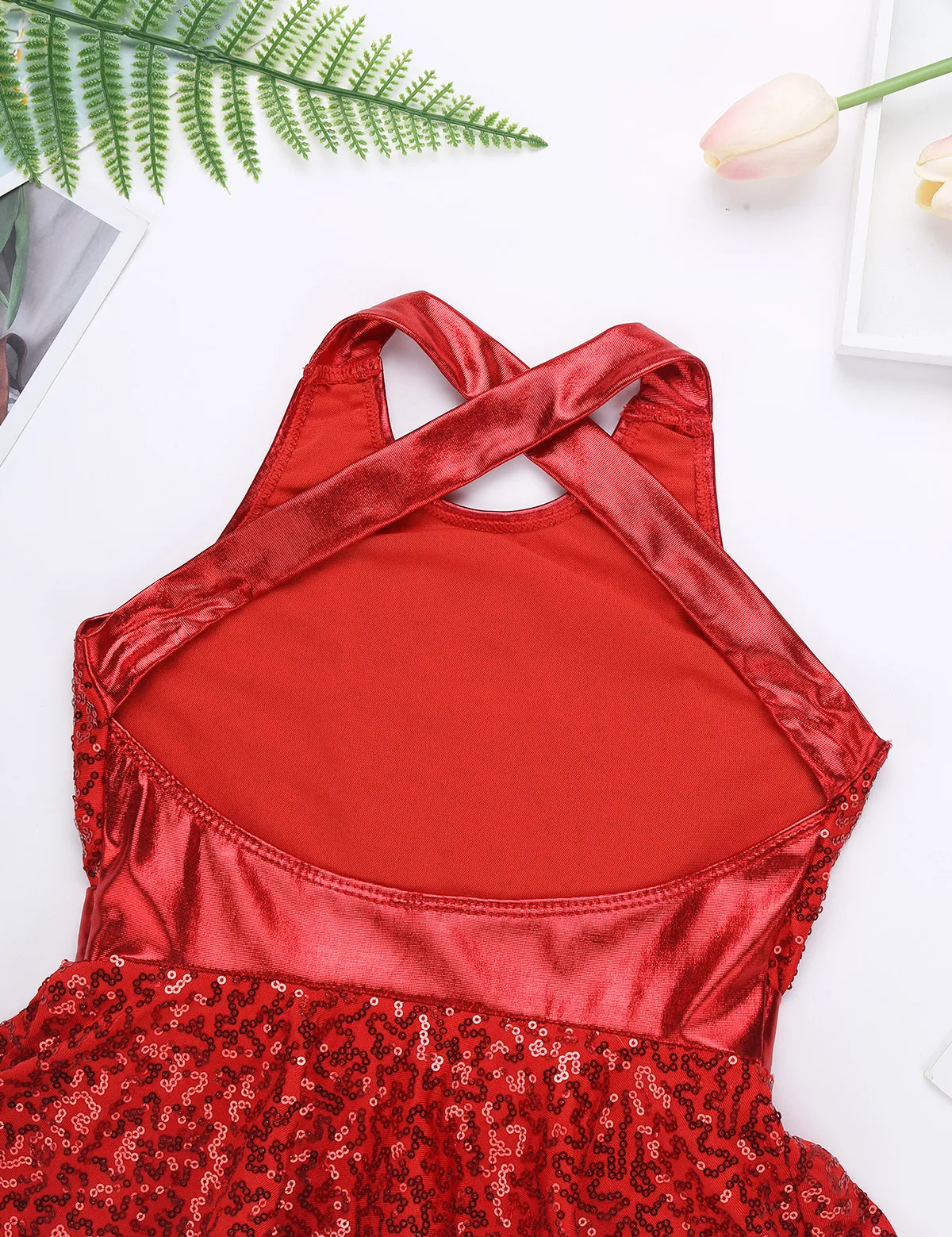 Kids Halter Shiny Sequins Gymnastics Shorty Unitards Dress Girls Ballet Leotard Stage Performance Latin Jazz Dance Costume