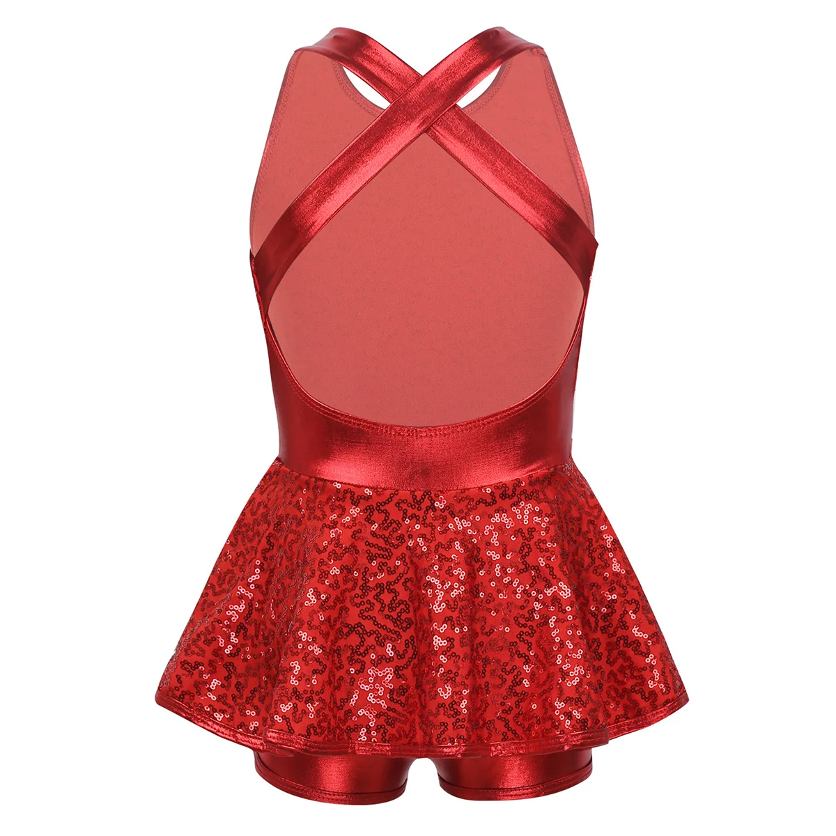 Kids Halter Shiny Sequins Gymnastics Shorty Unitards Dress Girls Ballet Leotard Stage Performance Latin Jazz Dance Costume