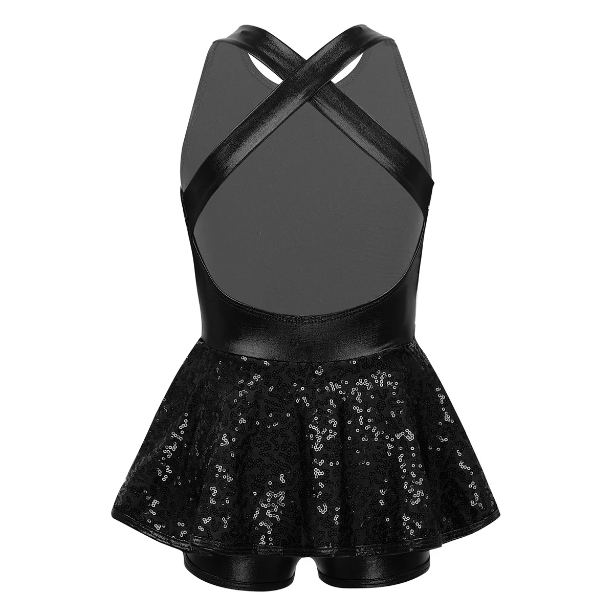 Kids Halter Shiny Sequins Gymnastics Shorty Unitards Dress Girls Ballet Leotard Stage Performance Latin Jazz Dance Costume