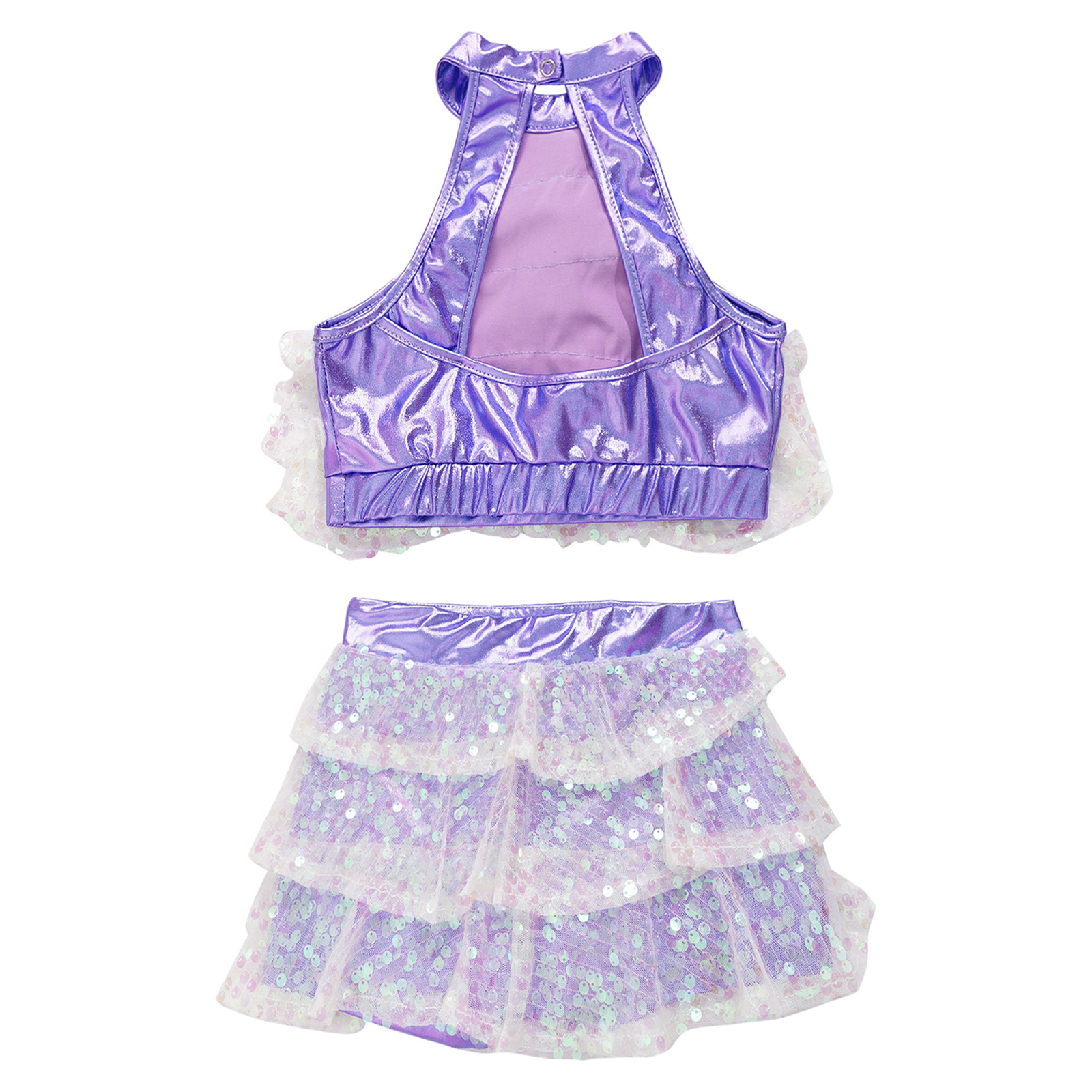Kids Halter Shiny Sequins Gymnastics Shorty Unitards Dress Girls Ballet Leotard Stage Performance Latin Jazz Dance Costume