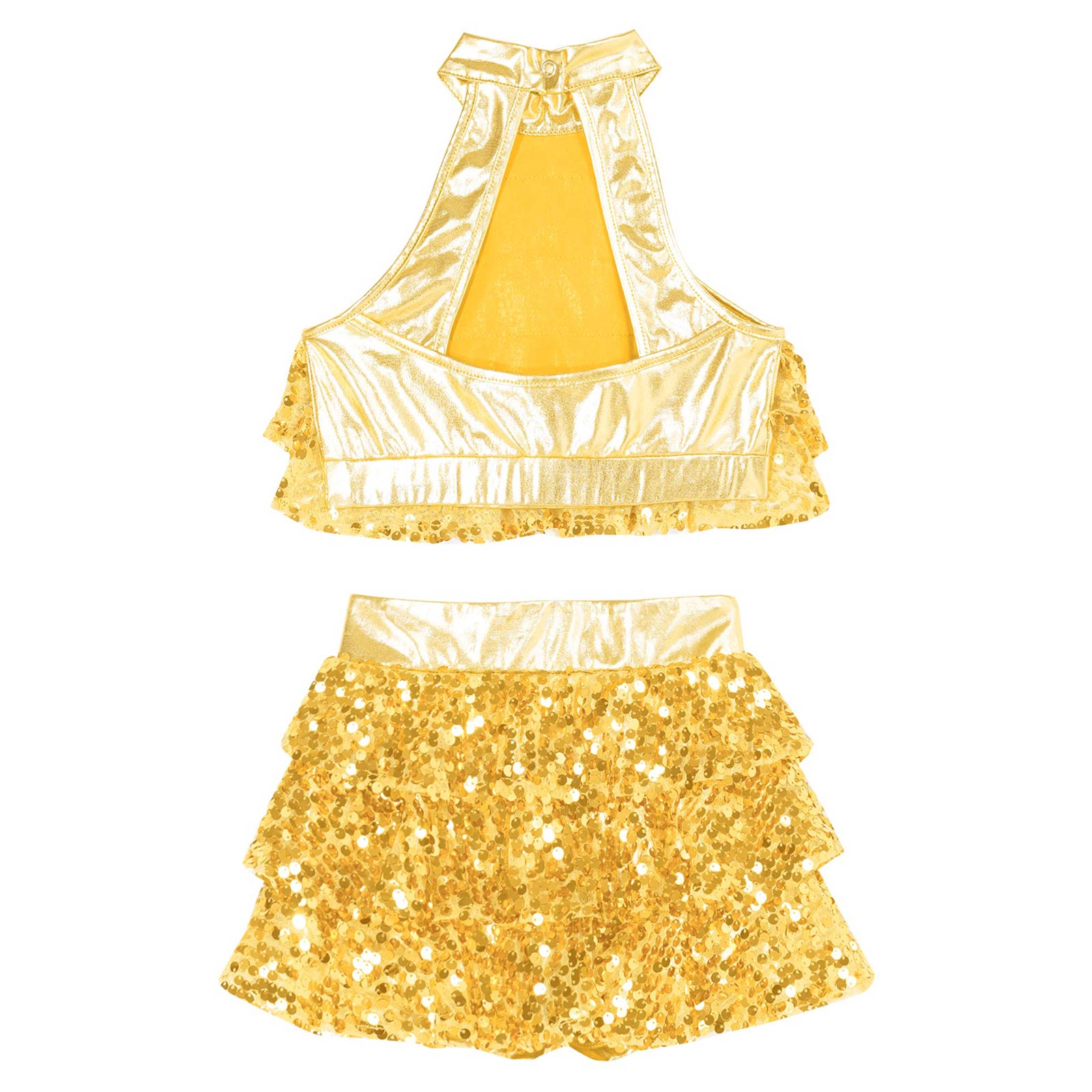 Kids Halter Shiny Sequins Gymnastics Shorty Unitards Dress Girls Ballet Leotard Stage Performance Latin Jazz Dance Costume