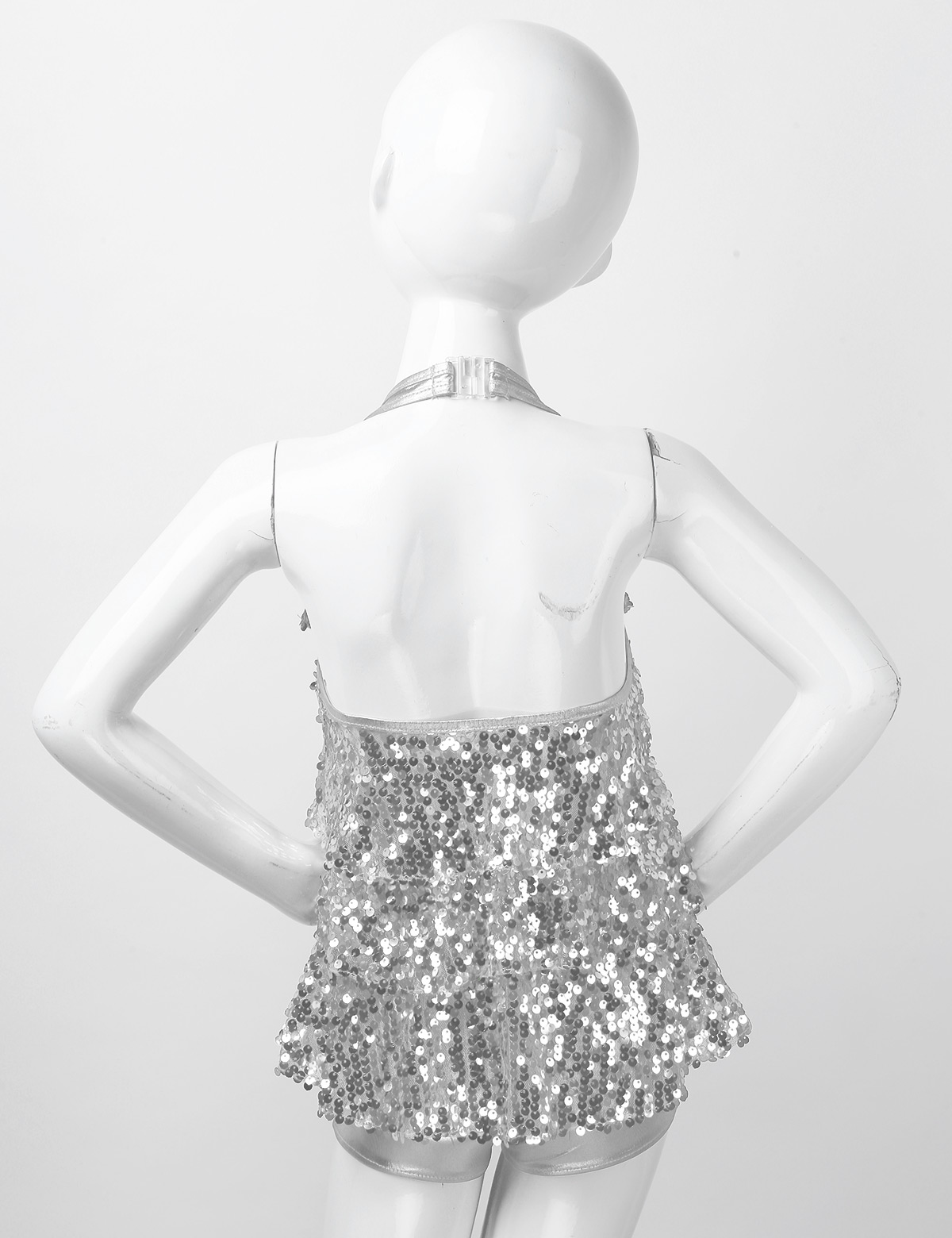 Kids Halter Shiny Sequins Gymnastics Shorty Unitards Dress Girls Ballet Leotard Stage Performance Latin Jazz Dance Costume