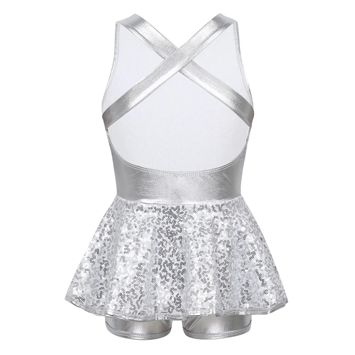 Kids Halter Shiny Sequins Gymnastics Shorty Unitards Dress Girls Ballet Leotard Stage Performance Latin Jazz Dance Costume