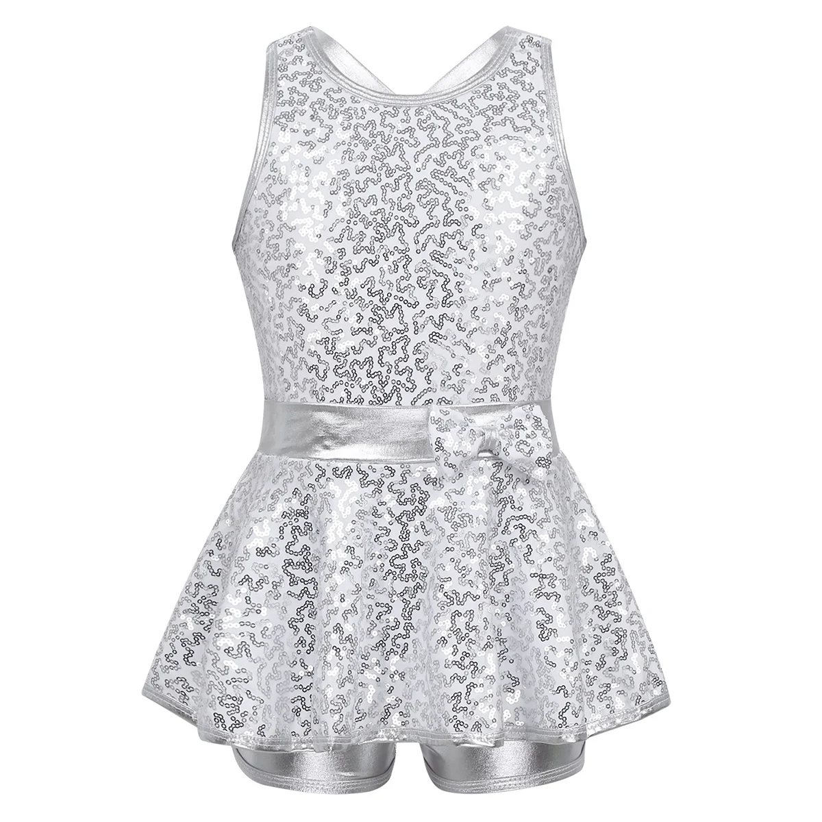 Kids Halter Shiny Sequins Gymnastics Shorty Unitards Dress Girls Ballet Leotard Stage Performance Latin Jazz Dance Costume