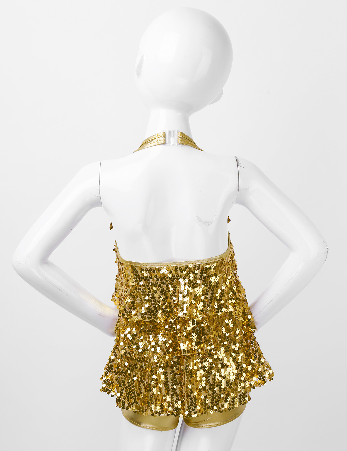Kids Halter Shiny Sequins Gymnastics Shorty Unitards Dress Girls Ballet Leotard Stage Performance Latin Jazz Dance Costume