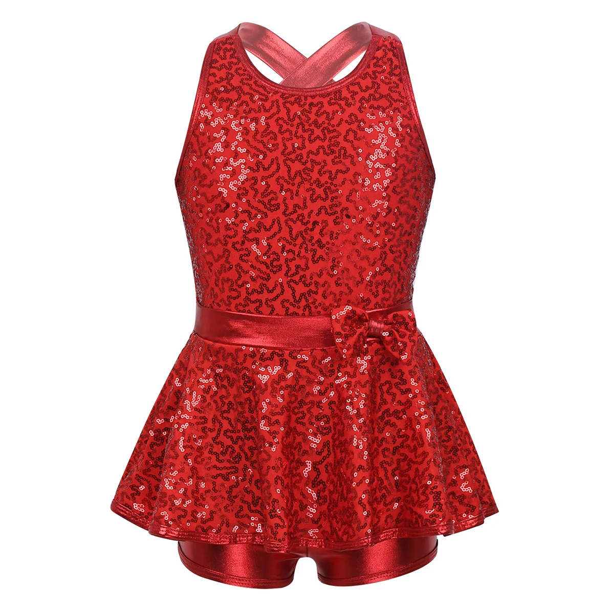 Kids Halter Shiny Sequins Gymnastics Shorty Unitards Dress Girls Ballet Leotard Stage Performance Latin Jazz Dance Costume