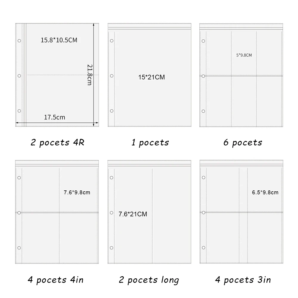 A5 3-hole Card Storage Bag 1/2/4/6 Pockets Collection Book 4R 6inch 10×15 Photo Wedding Album Trading Game Star Cards Protector