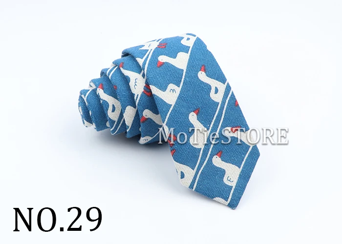 New Cartoon Linen Tie Skinny Casual Necktie For Wedding Party Neckties Classic Suits Floral Animal Print Neck Ties Cravat Gift