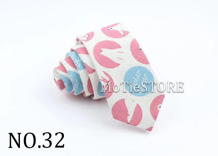 New Cartoon Linen Tie Skinny Casual Necktie For Wedding Party Neckties Classic Suits Floral Animal Print Neck Ties Cravat Gift