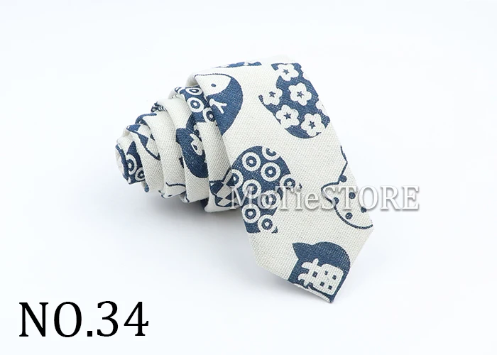 New Cartoon Linen Tie Skinny Casual Necktie For Wedding Party Neckties Classic Suits Floral Animal Print Neck Ties Cravat Gift