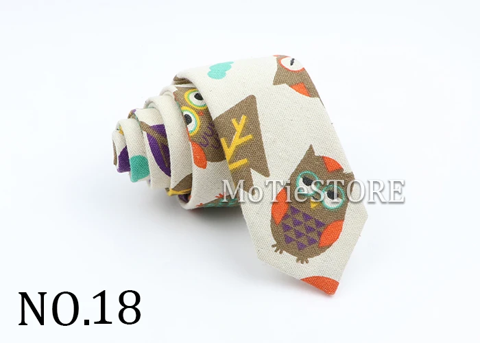 New Cartoon Linen Tie Skinny Casual Necktie For Wedding Party Neckties Classic Suits Floral Animal Print Neck Ties Cravat Gift