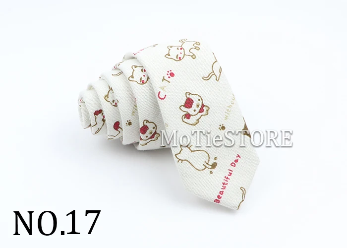 New Cartoon Linen Tie Skinny Casual Necktie For Wedding Party Neckties Classic Suits Floral Animal Print Neck Ties Cravat Gift