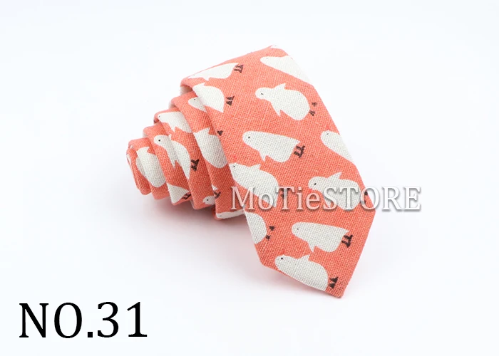 New Cartoon Linen Tie Skinny Casual Necktie For Wedding Party Neckties Classic Suits Floral Animal Print Neck Ties Cravat Gift