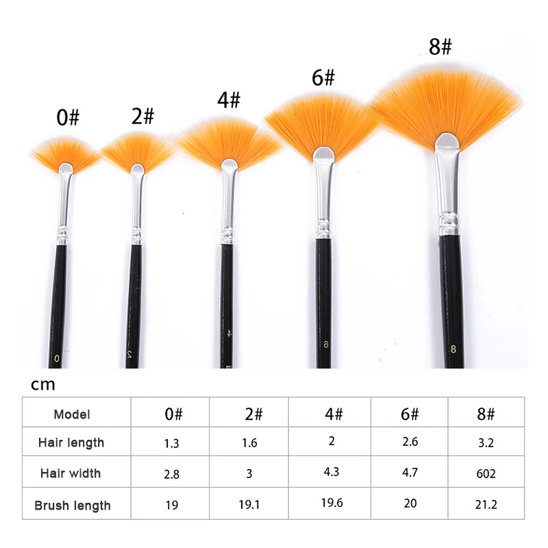 5Pcs Fan shape Gouache Painting Brush Kids Student Nylon Hair Wooden Handle Painting Artist Brush Set Drawing Art Supplies