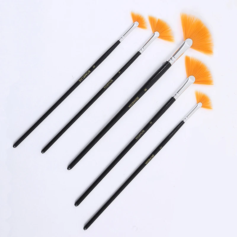 5Pcs Fan shape Gouache Painting Brush Kids Student Nylon Hair Wooden Handle Painting Artist Brush Set Drawing Art Supplies