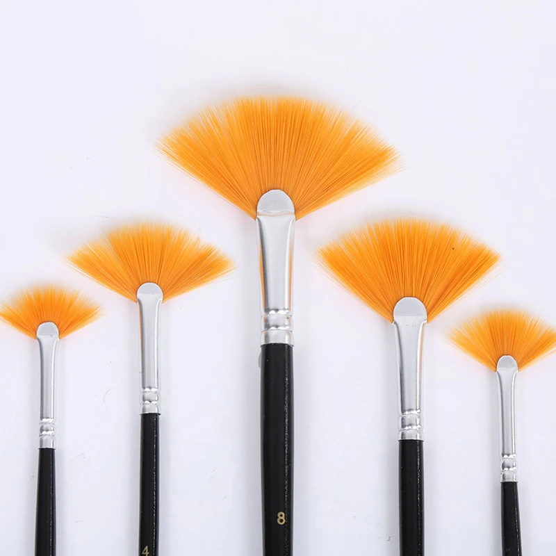 5Pcs Fan shape Gouache Painting Brush Kids Student Nylon Hair Wooden Handle Painting Artist Brush Set Drawing Art Supplies