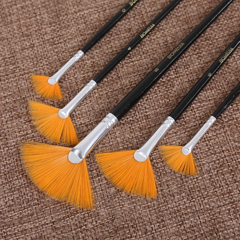 5Pcs Fan shape Gouache Painting Brush Kids Student Nylon Hair Wooden Handle Painting Artist Brush Set Drawing Art Supplies