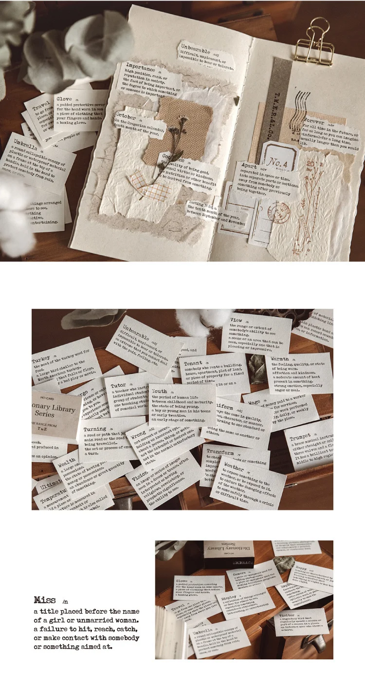 JIANWU 100 Sheets Dictionary Library Series Memo Pad Basic Decoration Material Paper Statement Notes Journal School Stationery