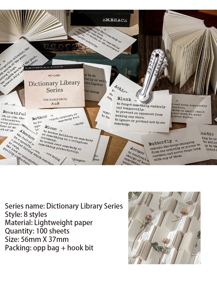 JIANWU 100 Sheets Dictionary Library Series Memo Pad Basic Decoration Material Paper Statement Notes Journal School Stationery