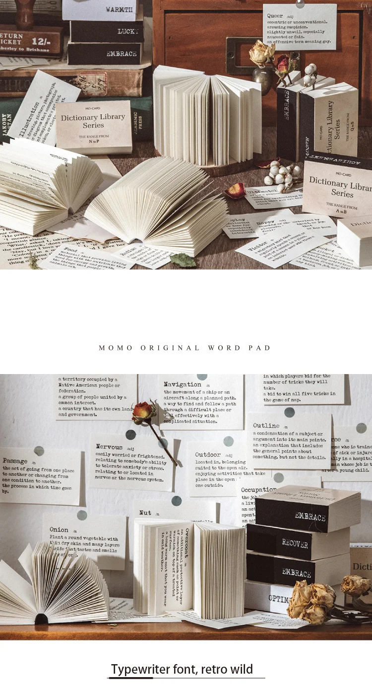JIANWU 100 Sheets Dictionary Library Series Memo Pad Basic Decoration Material Paper Statement Notes Journal School Stationery