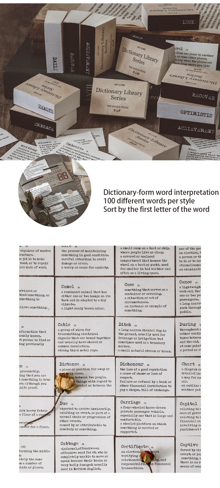 JIANWU 100 Sheets Dictionary Library Series Memo Pad Basic Decoration Material Paper Statement Notes Journal School Stationery