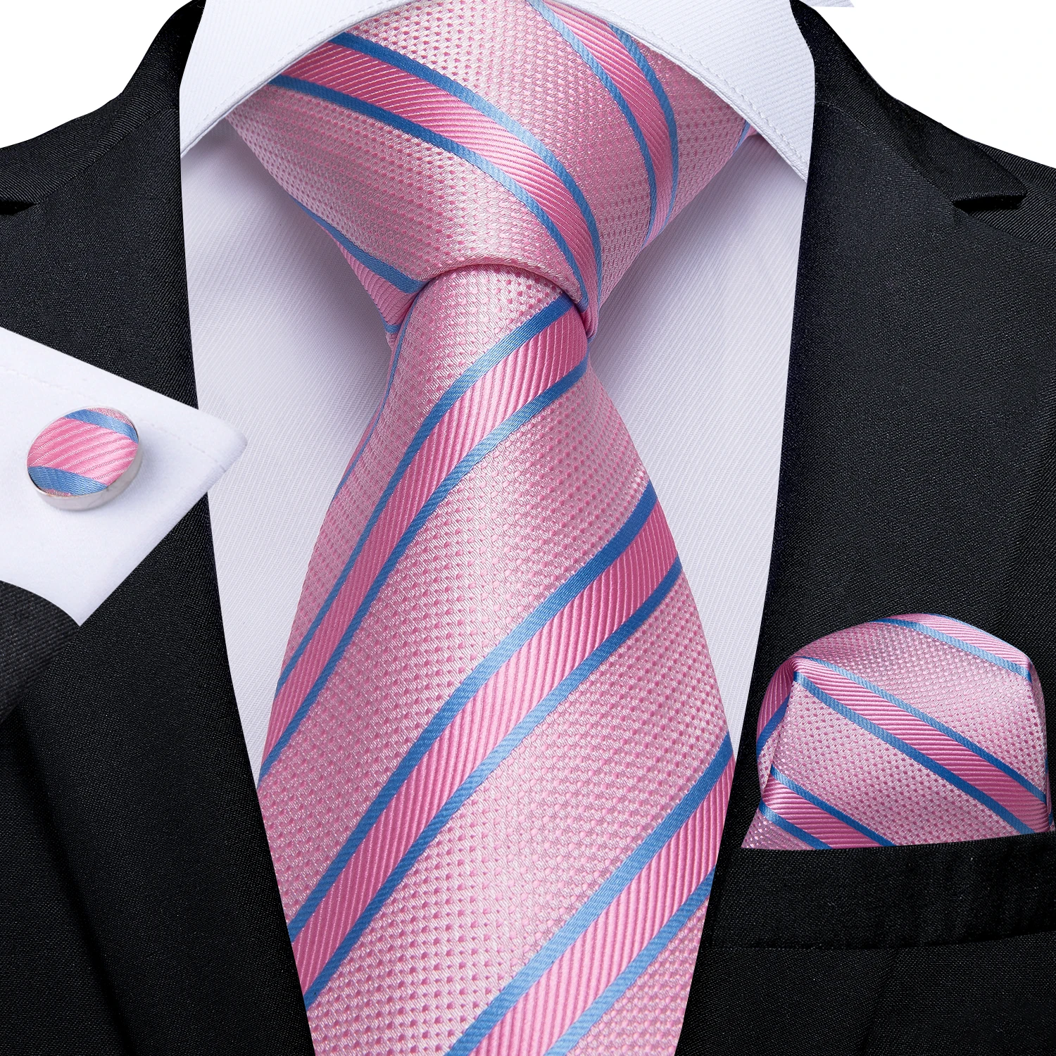 High Quality Pink Striped Paisley Men's Tie Set 8cm Business Wedding Party Accessories Men Necktie Hanky Set Men Gift