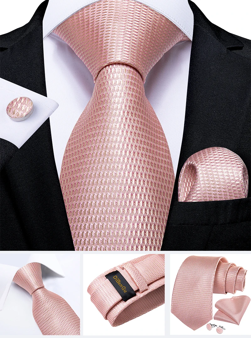 High Quality Pink Striped Paisley Men's Tie Set 8cm Business Wedding Party Accessories Men Necktie Hanky Set Men Gift