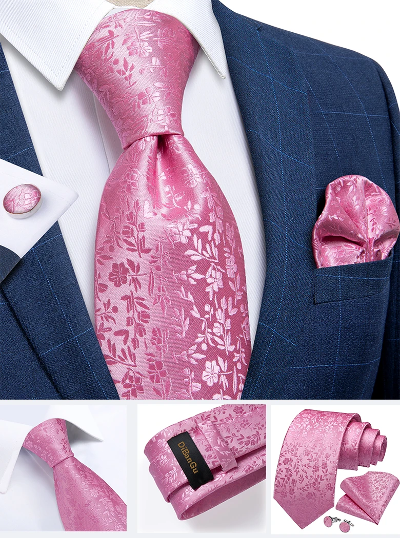 High Quality Pink Striped Paisley Men's Tie Set 8cm Business Wedding Party Accessories Men Necktie Hanky Set Men Gift