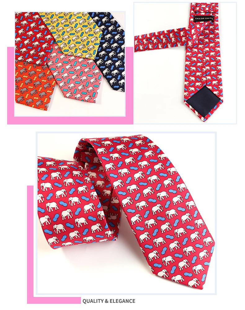 Tailor Smith New Fashion Printed Animal 100% Silk Ties Sheep Butterfly Puppy Elephant Men Premium Silk Neckties