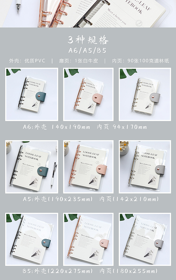 A5A6 B5 Rose Gold With 90 Sheet Inner Page Notebook Planner Organizer Binder Books Journal Diary Office Supplies Notebook