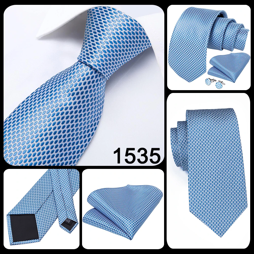 Hi-Tie Light Blue Striped Novelty Silk Wedding Tie For Men Handky Cufflinks Nicktie Set Fashion Design Business Party Dropship