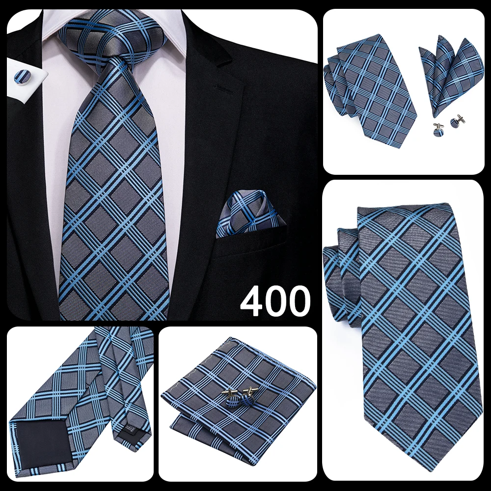 Hi-Tie Light Blue Striped Novelty Silk Wedding Tie For Men Handky Cufflinks Nicktie Set Fashion Design Business Party Dropship